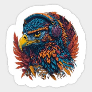 Digital AI Art Hawk Animal Wearing Headphones Sticker